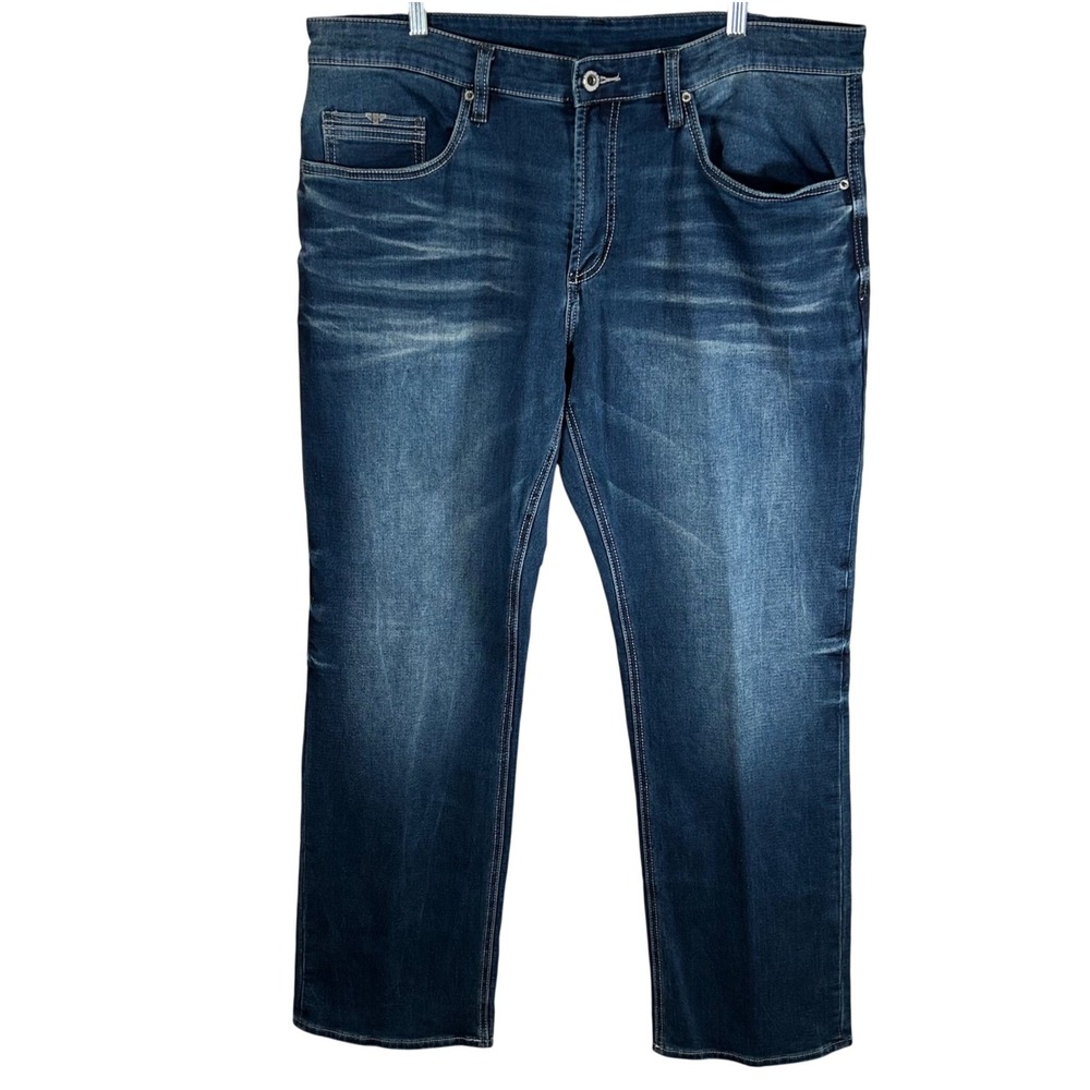 Buffalo David Bitton Six-X Straight Stretch Jeans Blue Dark Wash Mens 38x32